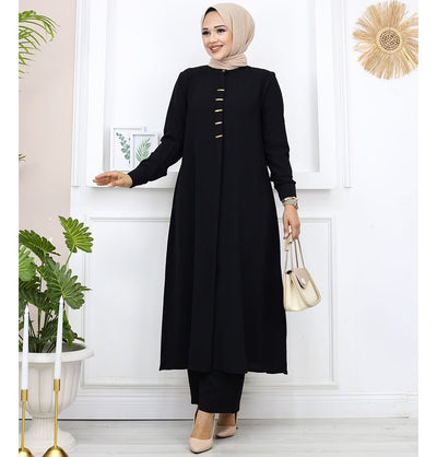 Modefa Tunic Modest Women's Long Tunic & Pant Set 71124 - Black