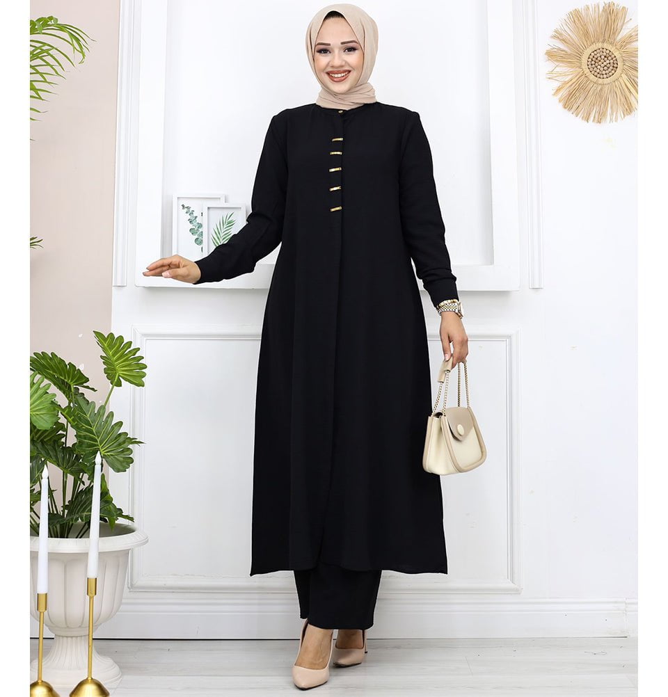 Modest Women s Long Tunic Pant Set 71124 Black