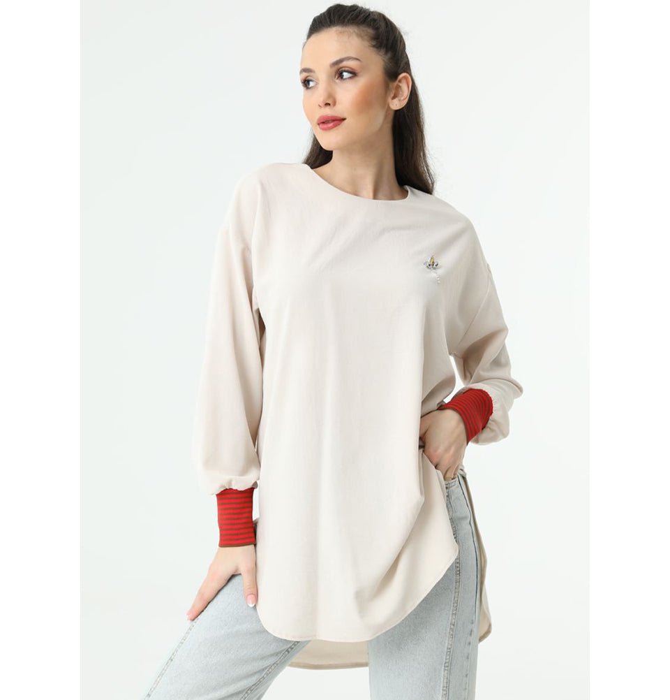 Modefa Tunic Modest Women's Loose Tunic 10278 - Light Beige