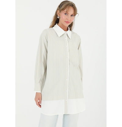 Modefa Tunic Modest Women's Striped Cotton Tunic 10506 - Beige