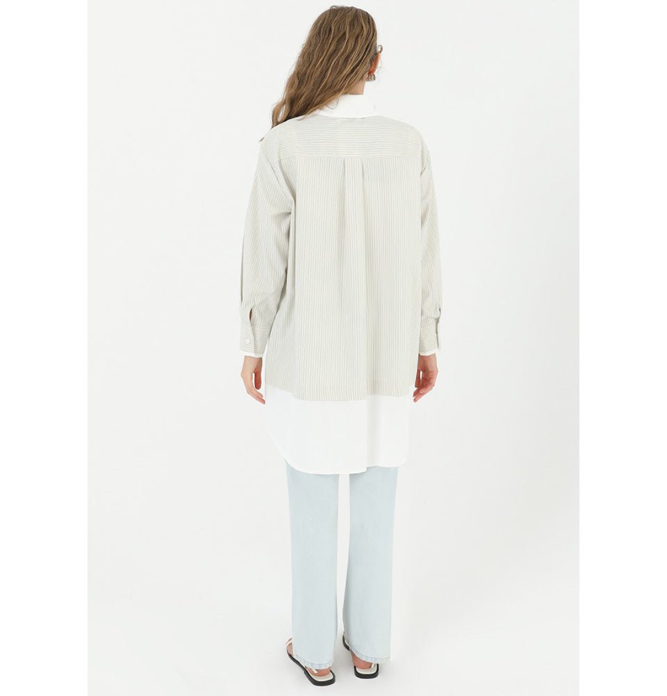Modefa Tunic Modest Women's Striped Cotton Tunic 10506 - Beige