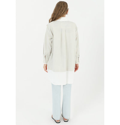 Modefa Tunic Modest Women's Striped Cotton Tunic 10506 - Beige