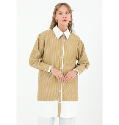 Modefa Tunic Modest Women's Striped Cotton Tunic 10506 - Camel