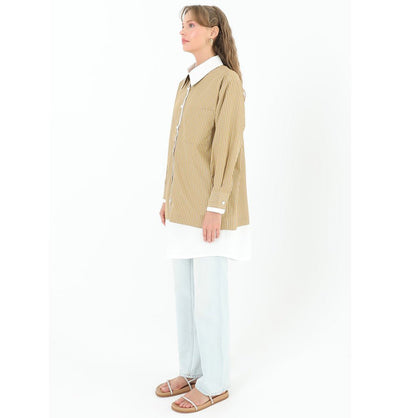Modefa Tunic Modest Women's Striped Cotton Tunic 10506 - Camel