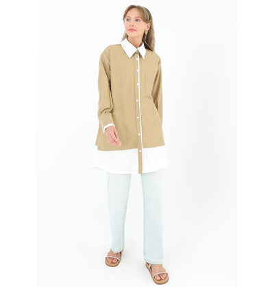 Modefa Tunic Modest Women's Striped Cotton Tunic 10506 - Camel