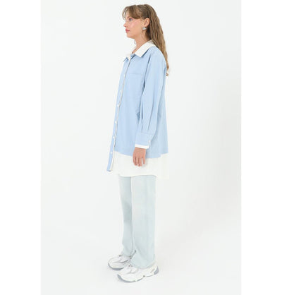 Modefa Tunic Modest Women's Striped Cotton Tunic 10506 - Light Blue