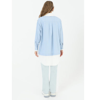 Modefa Tunic Modest Women's Striped Cotton Tunic 10506 - Light Blue