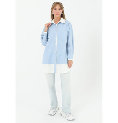 Modefa Tunic Modest Women's Striped Cotton Tunic 10506 - Light Blue