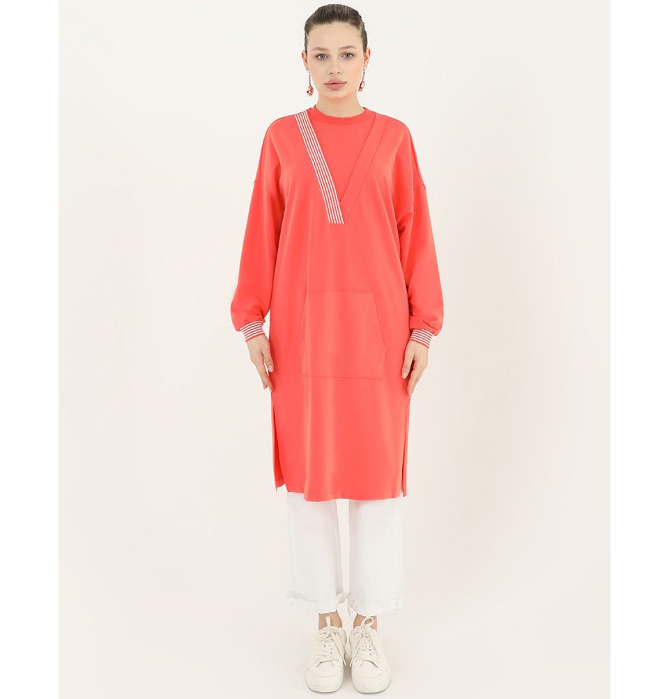 Modefa Tunic Modest Women's Sweater Tunic 10416 - Coral
