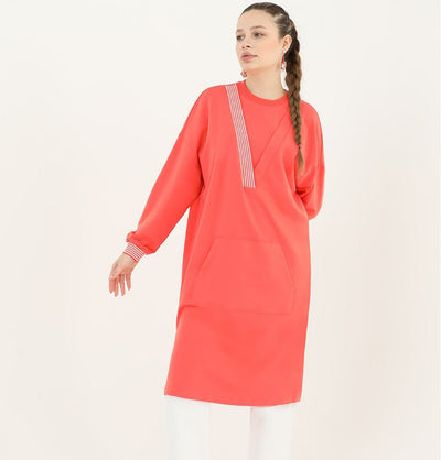 Modefa Tunic Modest Women's Sweater Tunic 10416 - Coral