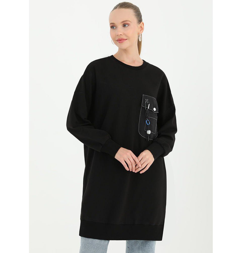 Modefa Tunic Modest Women's Sweater Tunic 10428 - Black