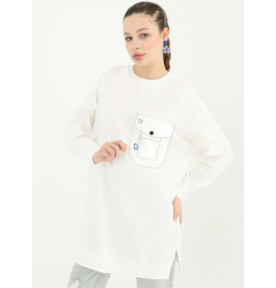 Modefa Tunic Modest Women's Sweater Tunic 10428 - White