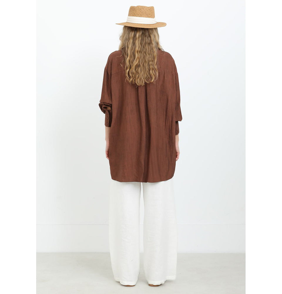 Modefa Tunic Muslim Women's Oversized Button-Up Tunic - 10638 Brown