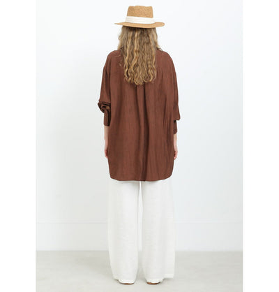 Modefa Tunic Muslim Women's Oversized Button-Up Tunic - 10638 Brown