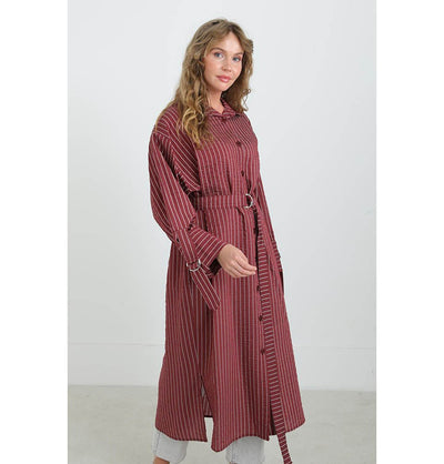Modefa Tunic Red Modest Muslim Women's Pinstripe Wide Cuff Tunic - 10701 - Red