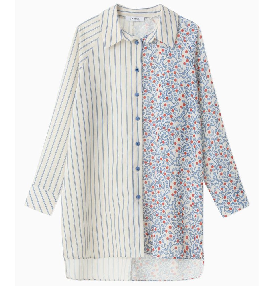 Modefa Tunic Standard Modest Women's Mixed Pattern Tunic 10305 - Blue