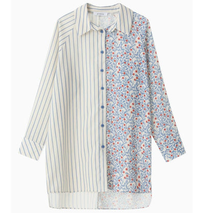 Modefa Tunic Standard Modest Women's Mixed Pattern Tunic 10305 - Blue