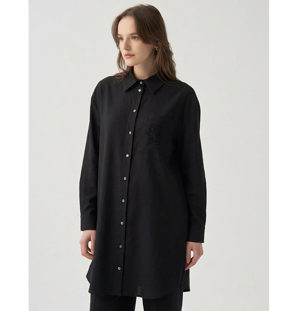 Women's Laser-Cut Leaf Viscose Blend Tunic - 51354 Black