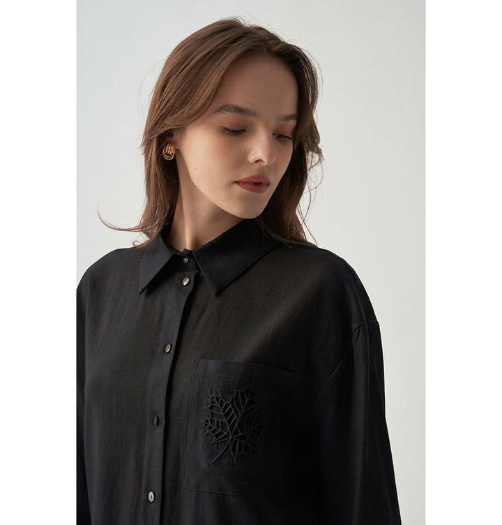 Women's Laser-Cut Leaf Viscose Blend Tunic - 51354 Black