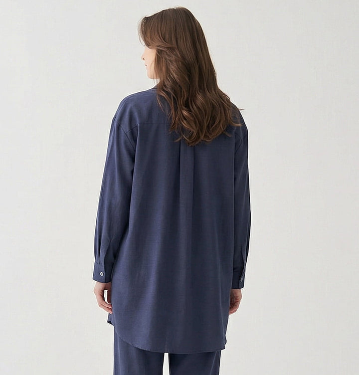 Women's Laser-Cut Leaf Viscose Blend Tunic - 51354 Navy Blue