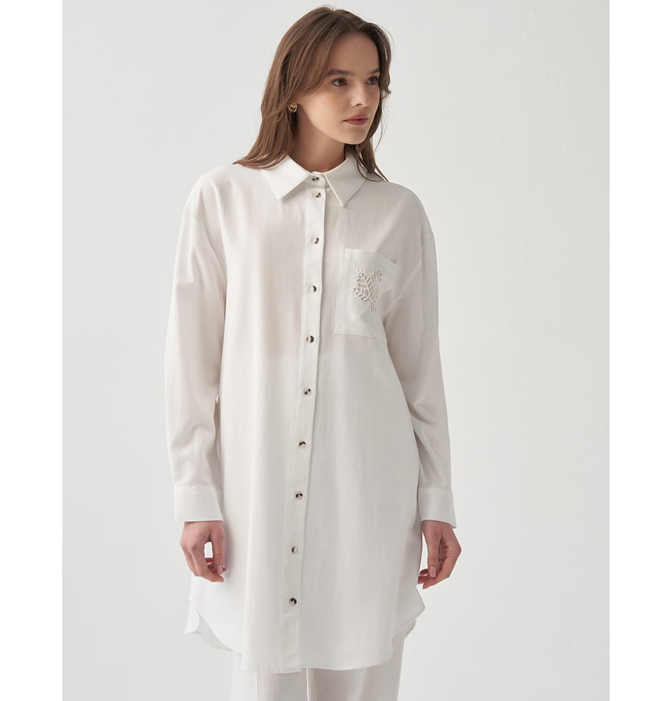 Women's Laser-Cut Leaf Viscose Blend Tunic - 51354 White