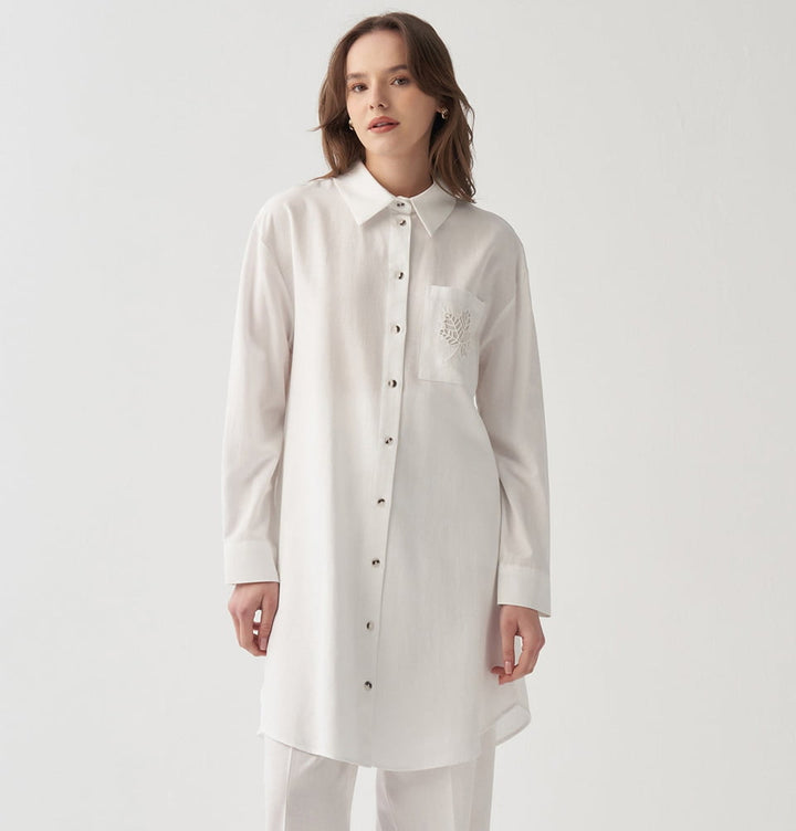 Women's Laser-Cut Leaf Viscose Blend Tunic - 51354 White