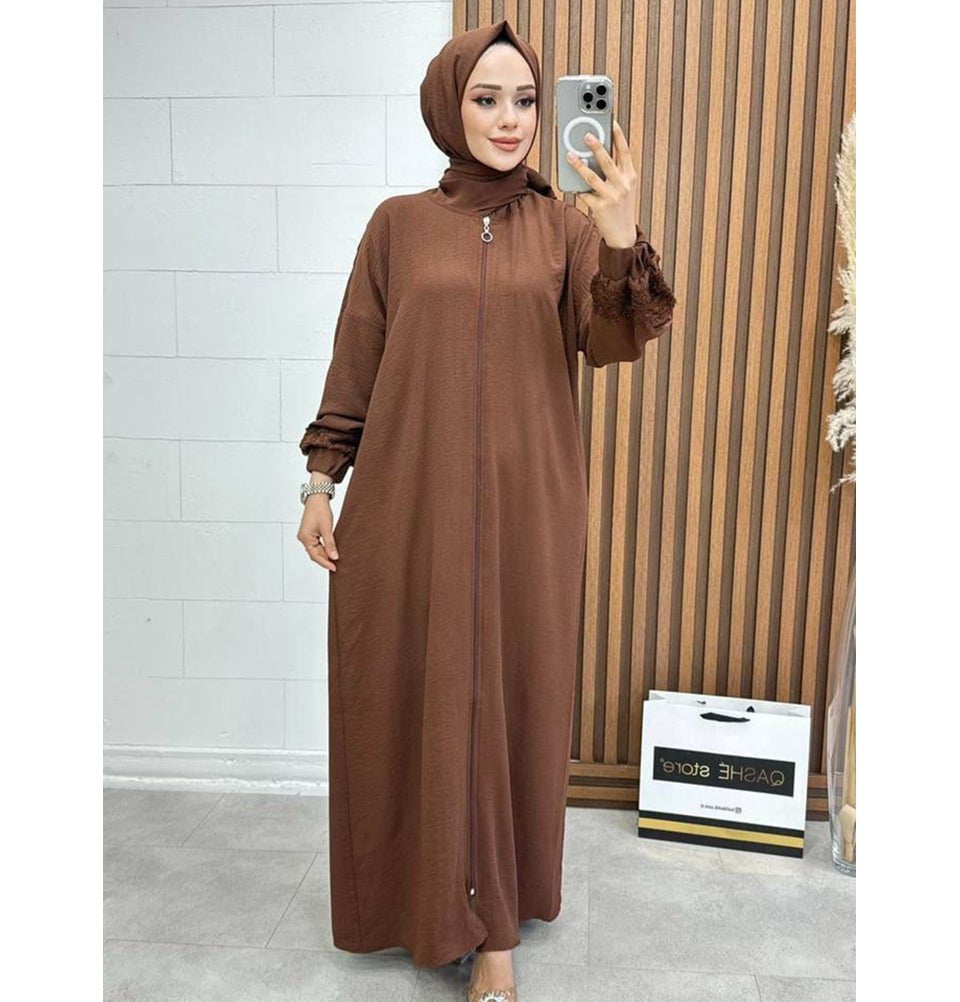 Modefa Underscarf Islamic Women's Prayer Dress With Attached Hijab - Brown