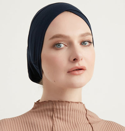Modefa Underscarf Navy Blue Premium Cotton Criss Cross Tube Underscarf - Navy