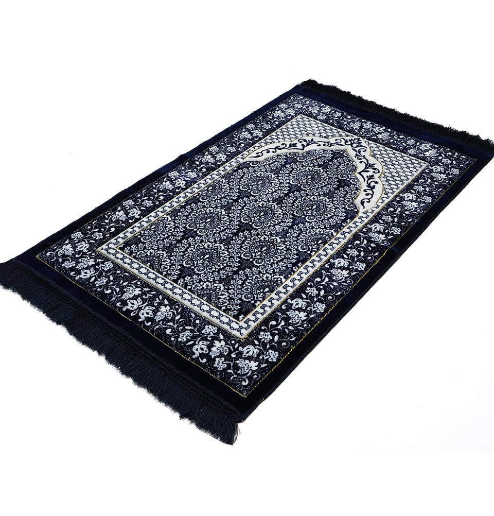 Modefa USA Prayer Rug Dark Blue Plush Ipek Islamic Prayer Rug Blue