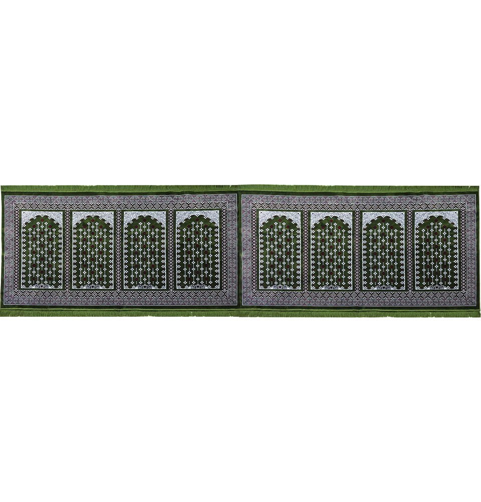Modefa Vined Arch Green Long Row 8 Person Masjid Islamic Prayer Rug - Geometric Vined Arch Green