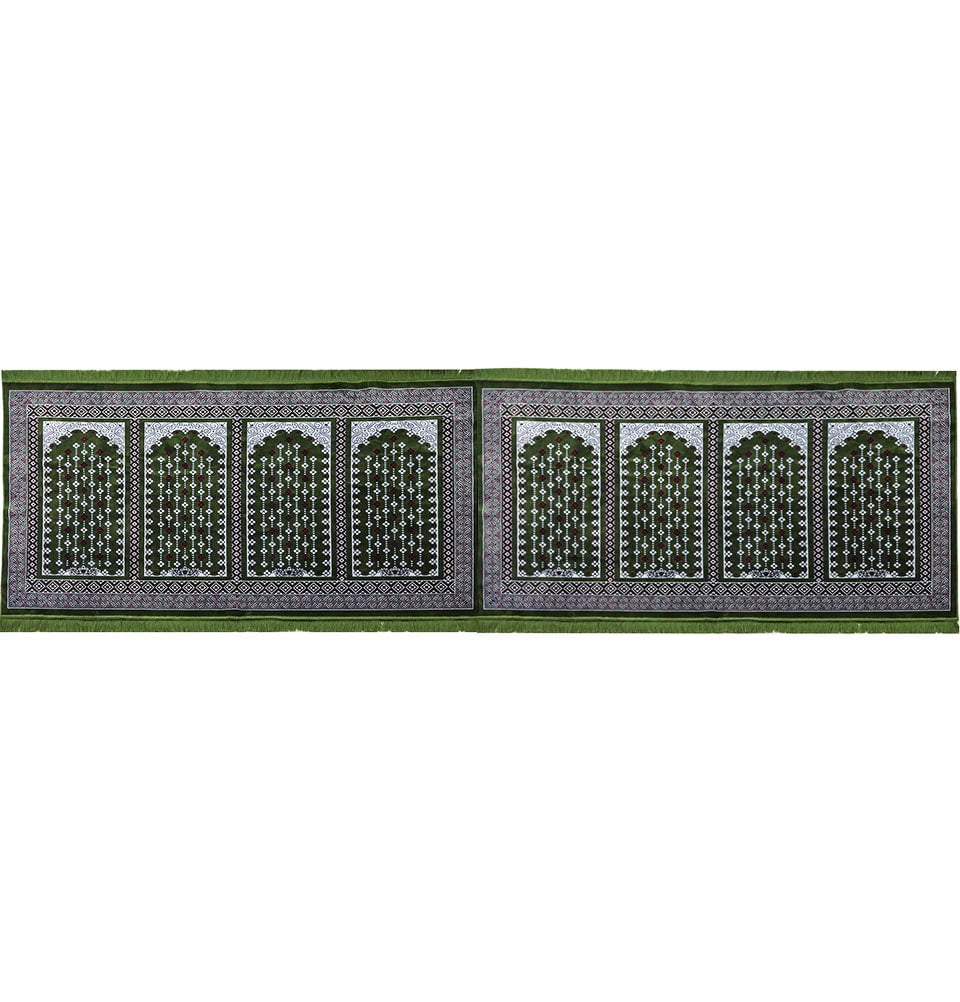 Modefa Vined Arch Green Long Row 8 Person Masjid Islamic Prayer Rug - Geometric Vined Arch Green