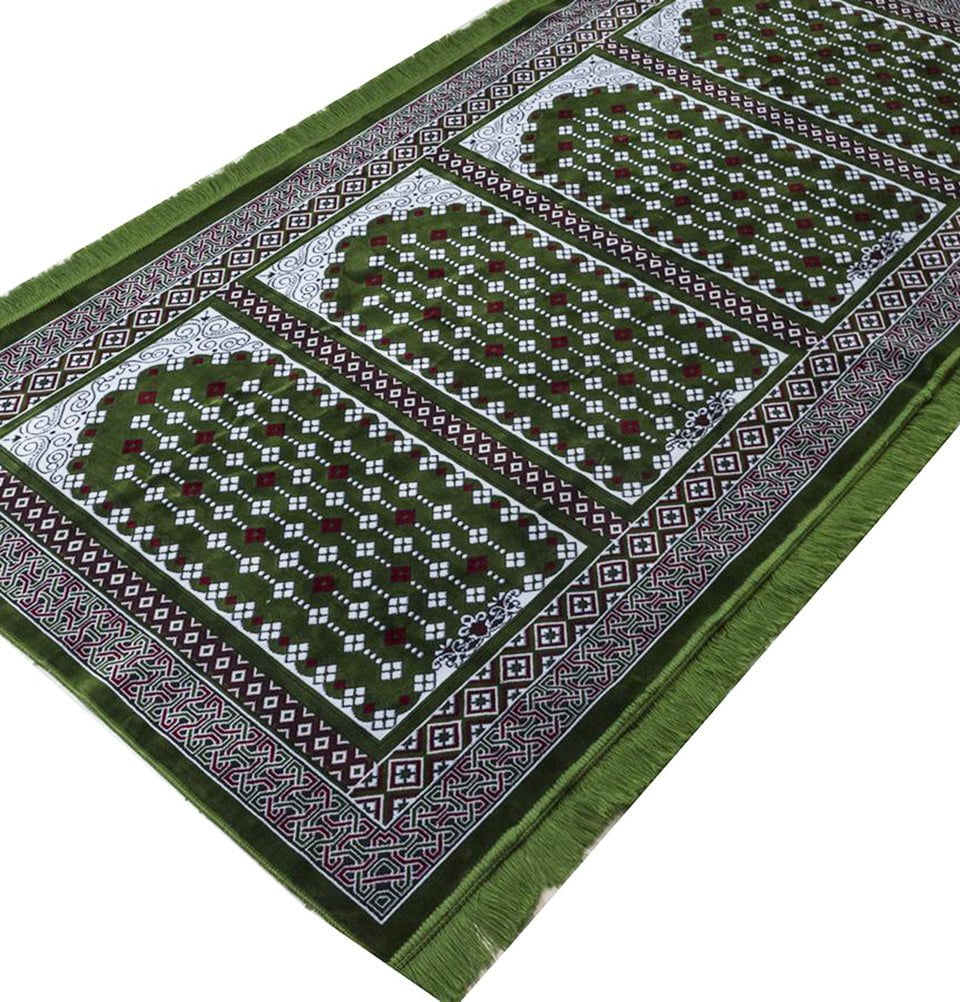 Modefa Vined Arch Green Long Row 8 Person Masjid Islamic Prayer Rug - Geometric Vined Arch Green