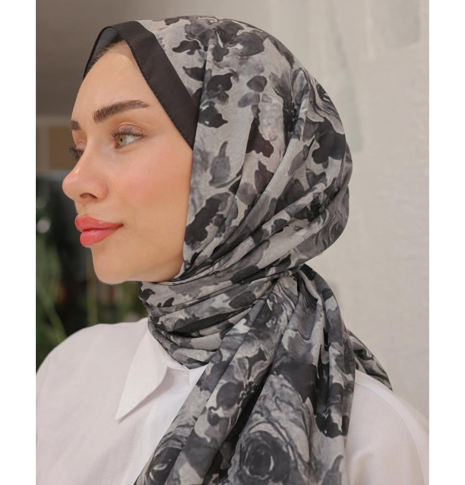 MVDN Shawl Black Flora Garden Cotton Patterned Shawl Hijab - Black