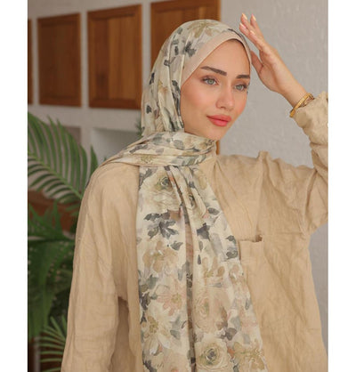 MVDN Shawl Cream Flora Garden Cotton Patterned Shawl Hijab - Cream