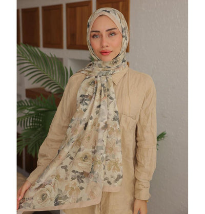 MVDN Shawl Cream Flora Garden Cotton Patterned Shawl Hijab - Cream