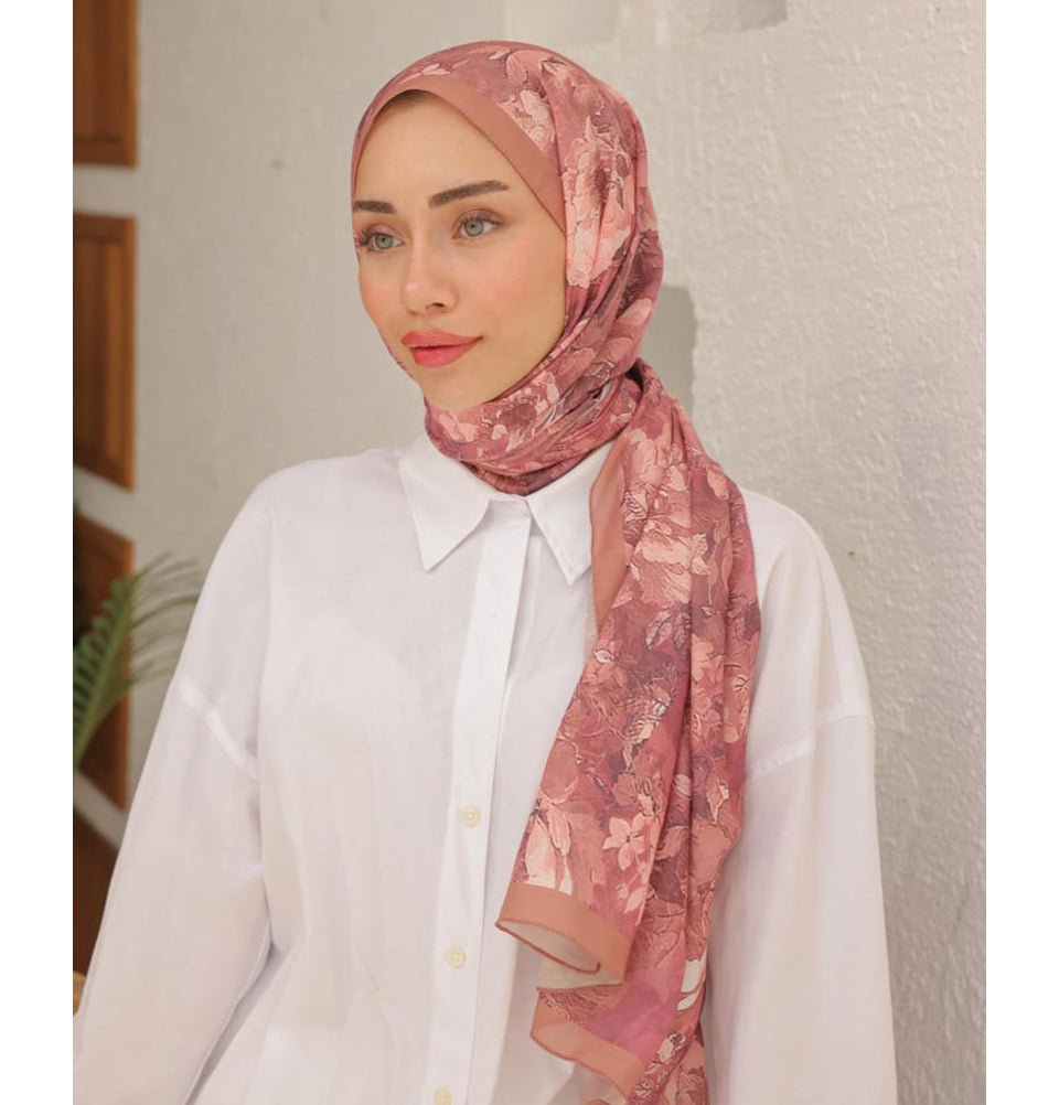 MVDN Shawl Dried Rose Tulip Garden Cotton Patterned Shawl Hijab - Dried Rose