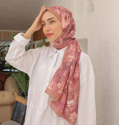 MVDN Shawl Dried Rose Tulip Garden Cotton Patterned Shawl Hijab - Dried Rose