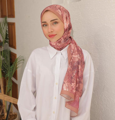 MVDN Shawl Dried Rose Tulip Garden Cotton Patterned Shawl Hijab - Dried Rose