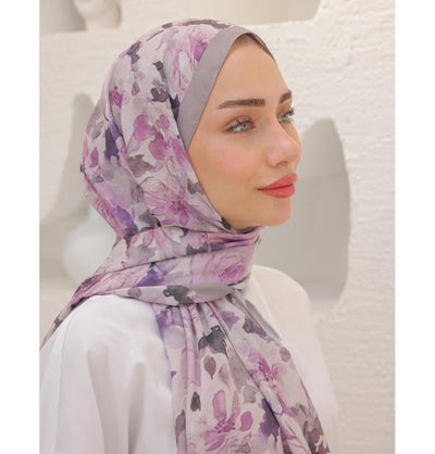 MVDN Shawl Lilac Flora Garden Cotton Patterned Shawl Hijab - Lilac