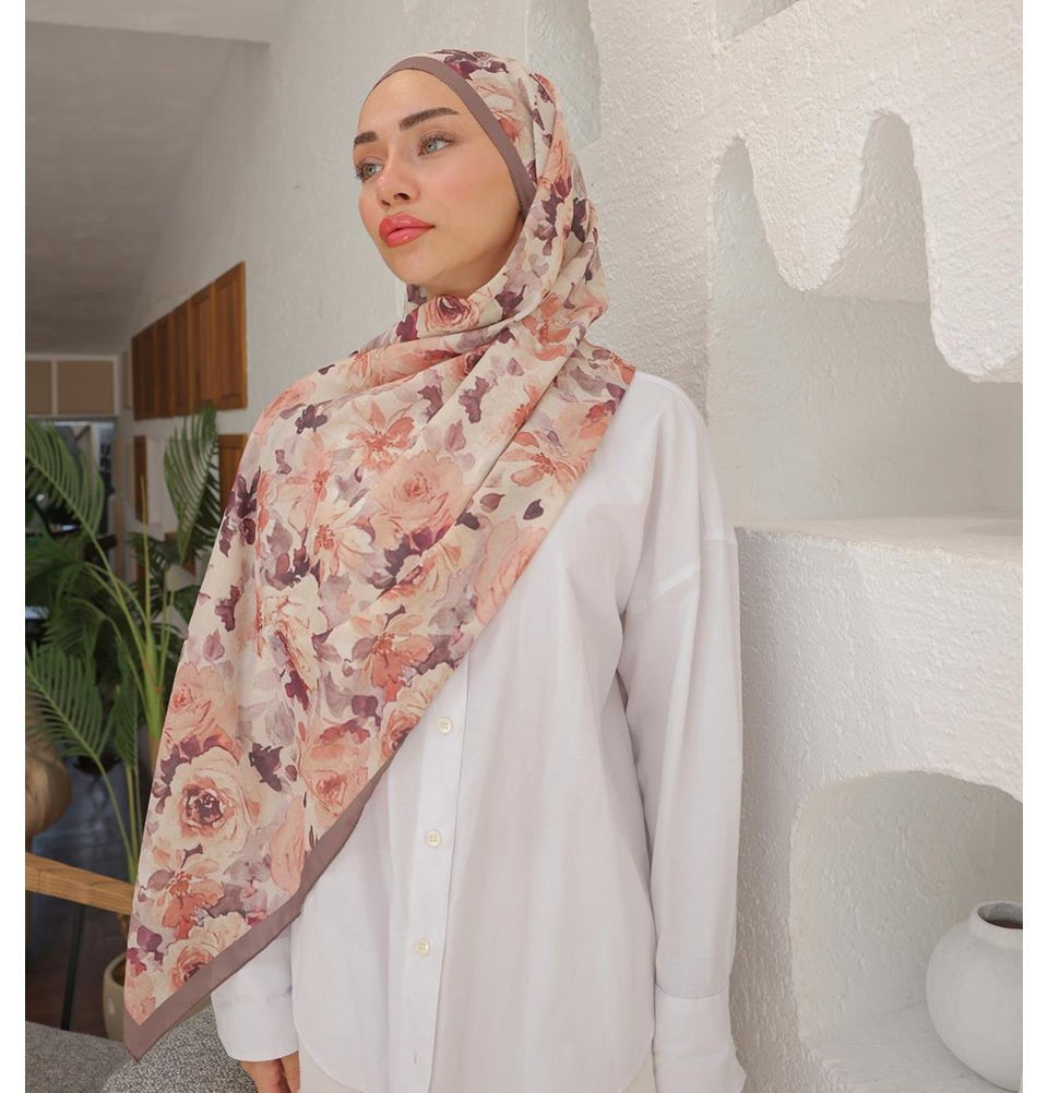 MVDN Shawl Mink Flora Garden Cotton Patterned Shawl Hijab - Mink