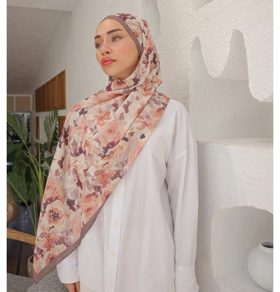 MVDN Shawl Mink Flora Garden Cotton Patterned Shawl Hijab - Mink
