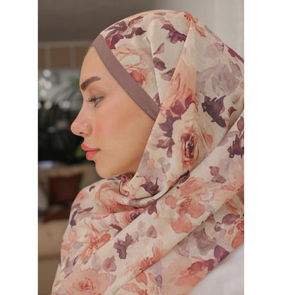 MVDN Shawl Mink Flora Garden Cotton Patterned Shawl Hijab - Mink