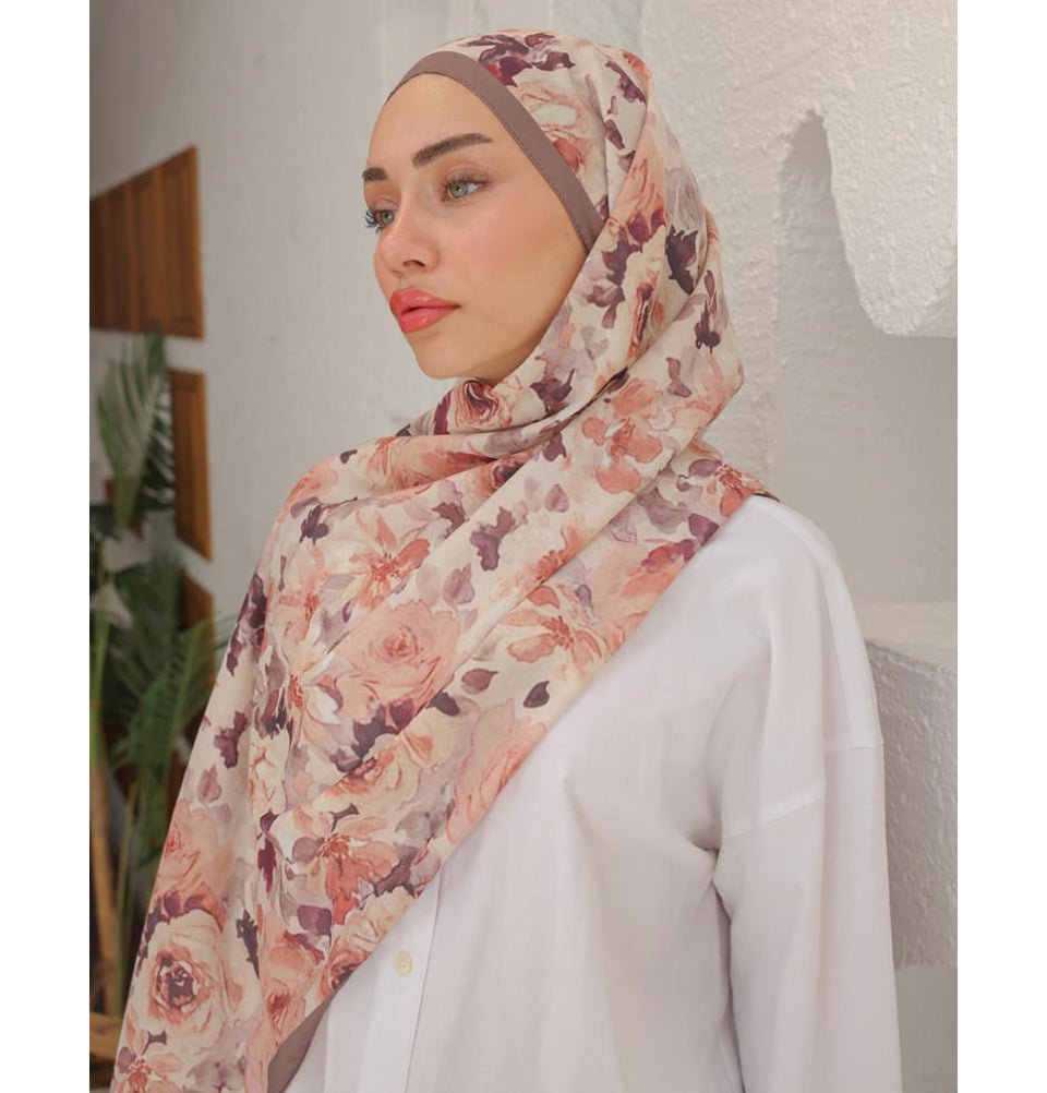 MVDN Shawl Mink Flora Garden Cotton Patterned Shawl Hijab - Mink