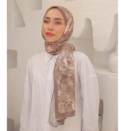 MVDN Shawl Mink Tulip Garden Cotton Patterned Shawl Hijab - Mink