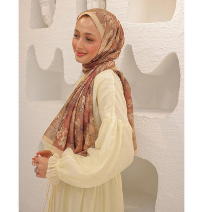 MVDN Shawl Peachy Beige Tulip Garden Cotton Patterned Shawl Hijab - Peachy Beige
