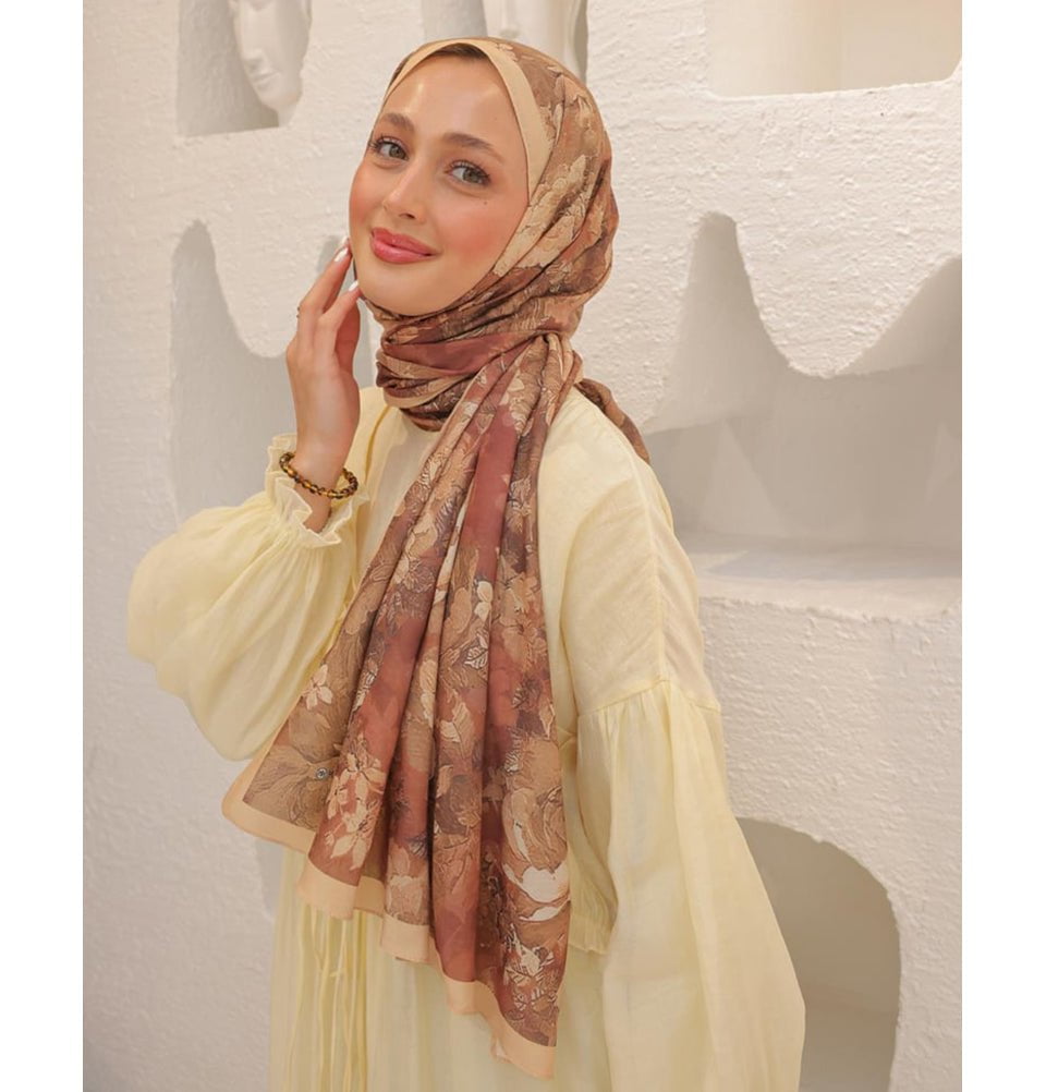 MVDN Shawl Peachy Beige Tulip Garden Cotton Patterned Shawl Hijab - Peachy Beige