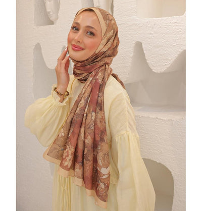 MVDN Shawl Peachy Beige Tulip Garden Cotton Patterned Shawl Hijab - Peachy Beige