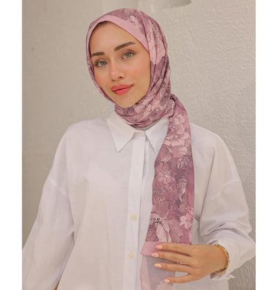 MVDN Shawl Pink Tulip Garden Cotton Patterned Shawl Hijab - Pink