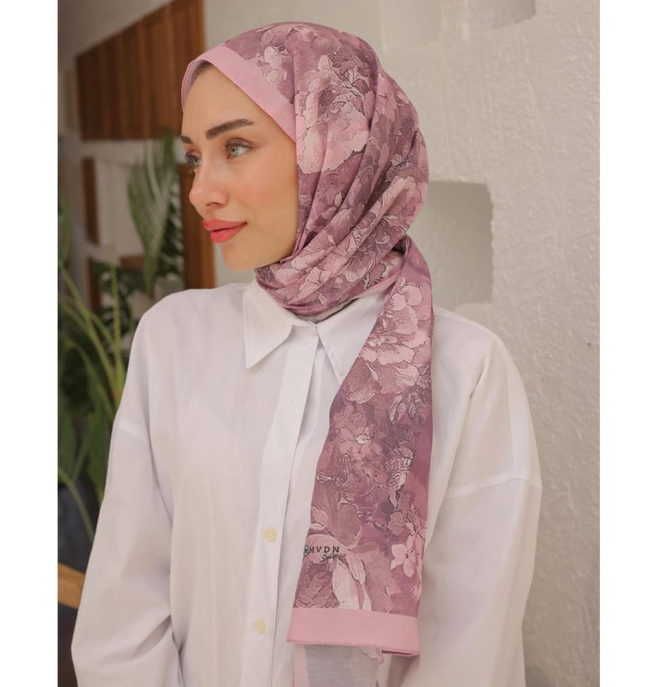 MVDN Shawl Pink Tulip Garden Cotton Patterned Shawl Hijab - Pink