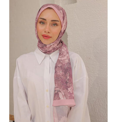 MVDN Shawl Pink Tulip Garden Cotton Patterned Shawl Hijab - Pink
